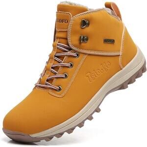 Tsiodfo Mens Size 12 Tan Yellow Lace Up High Top Winter Warm Hiking Boots Shoes